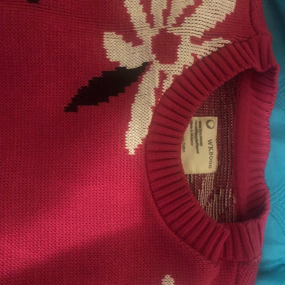 NWT FOR DAYS Oversized Cotton Floral Crew Sweater in Hot Pink